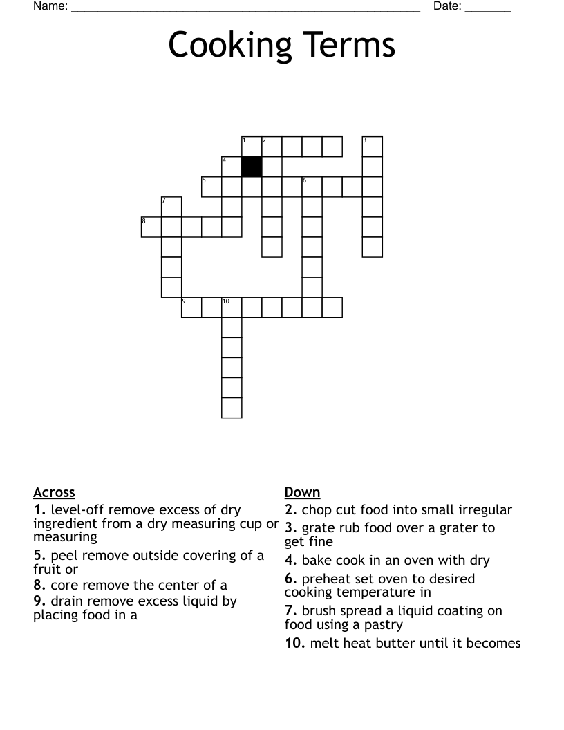 Cooking Terms  Crossword