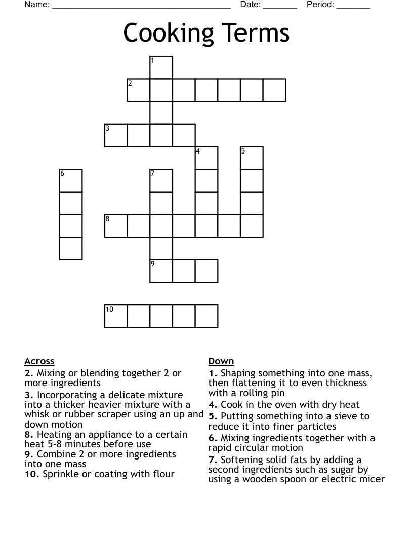 Cooking Terms  Crossword