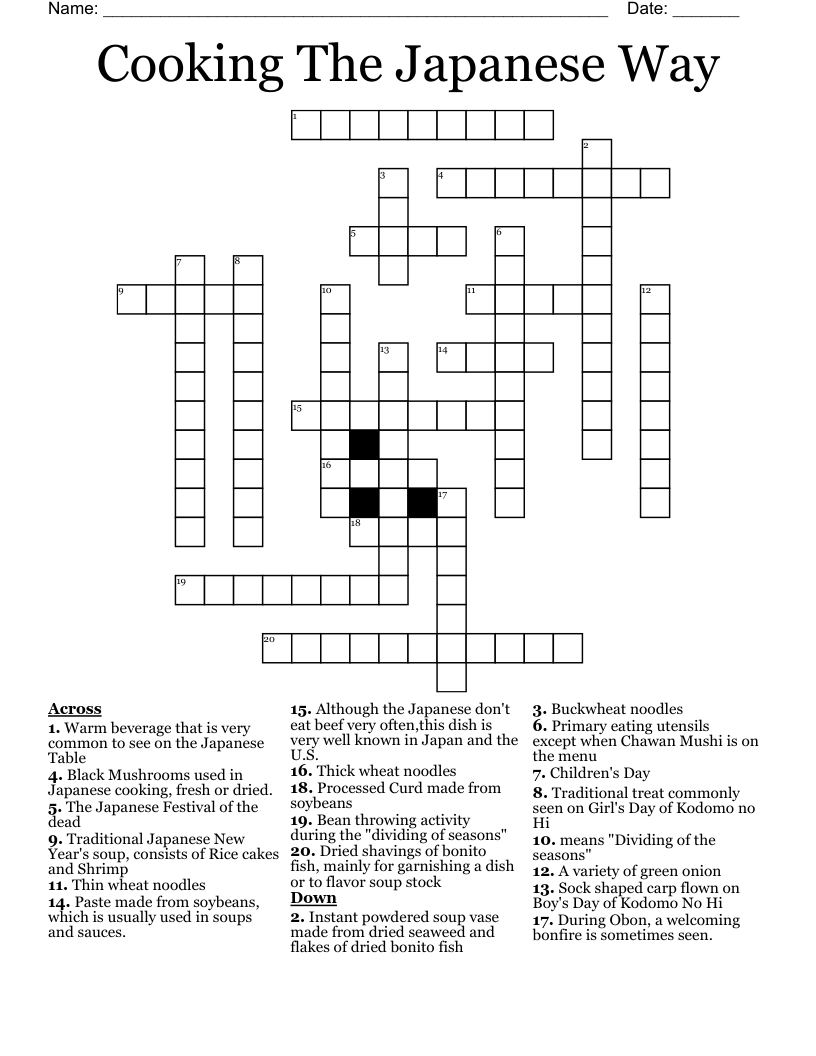 Cooking The Japanese Way Crossword