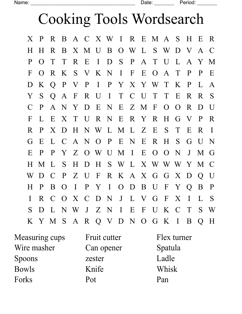 Cooking Tools Wordsearch
