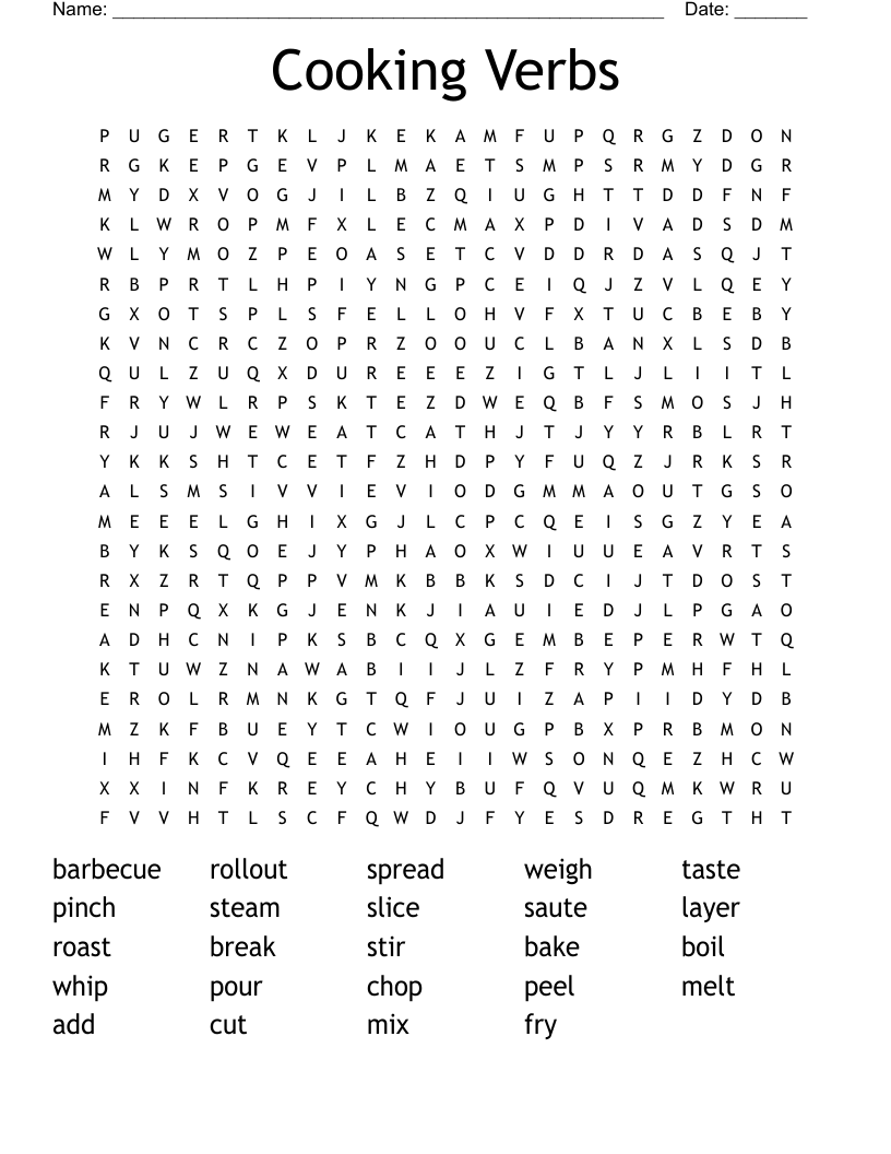 Cooking Verbs Word Search