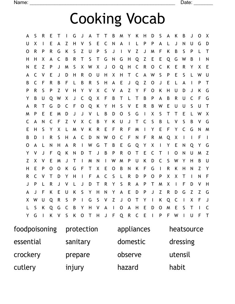 Cooking Vocab Word Search