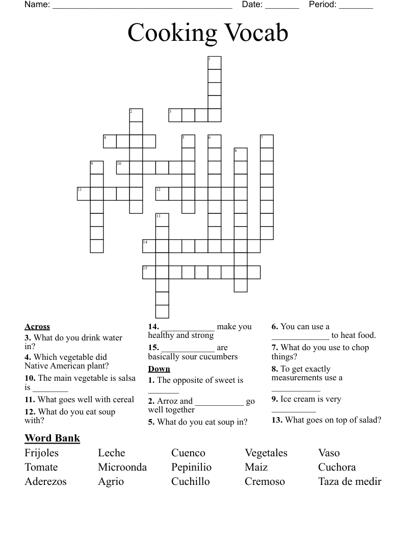 Cooking Vocab Crossword