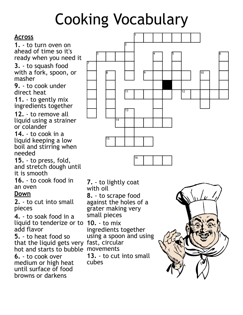 Cooking Vocabulary Crossword