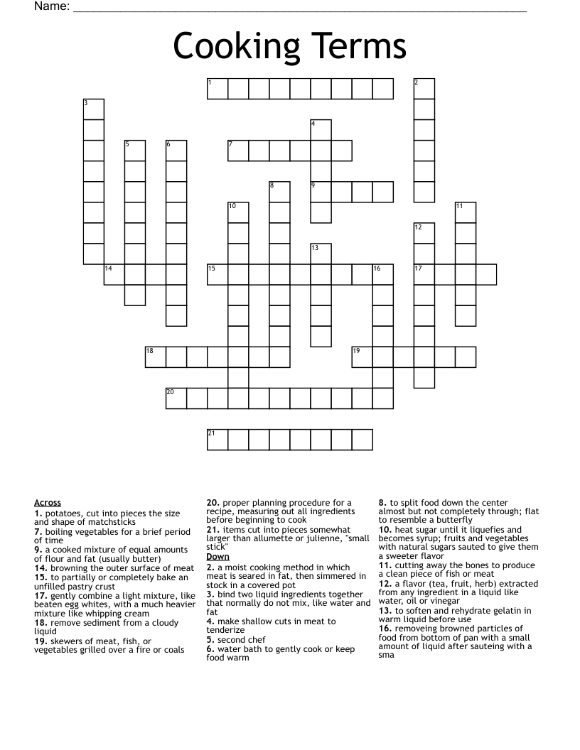 Cooking  Terms Crossword