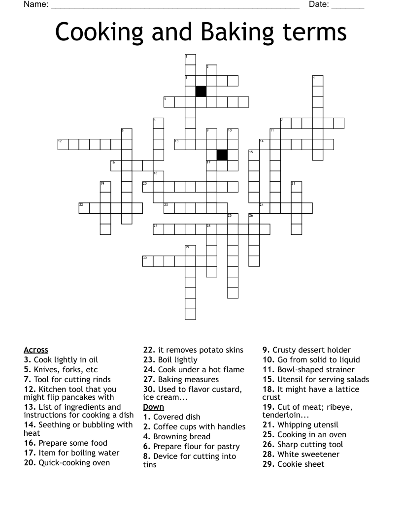 Cooking and Baking terms Crossword