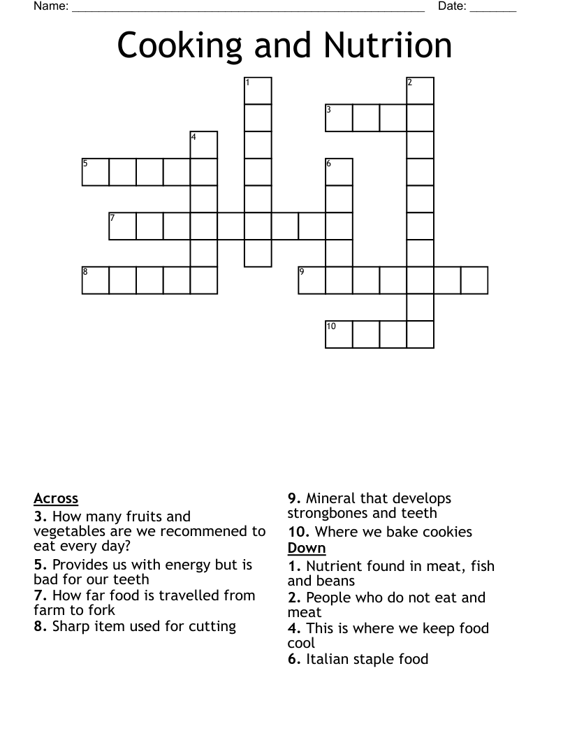 Cooking and Nutriion Crossword