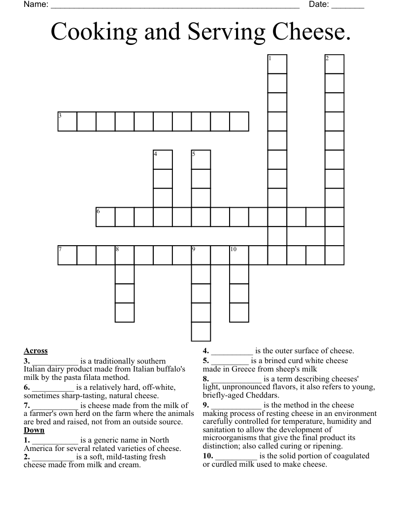 Cooking and Serving Cheese. Crossword