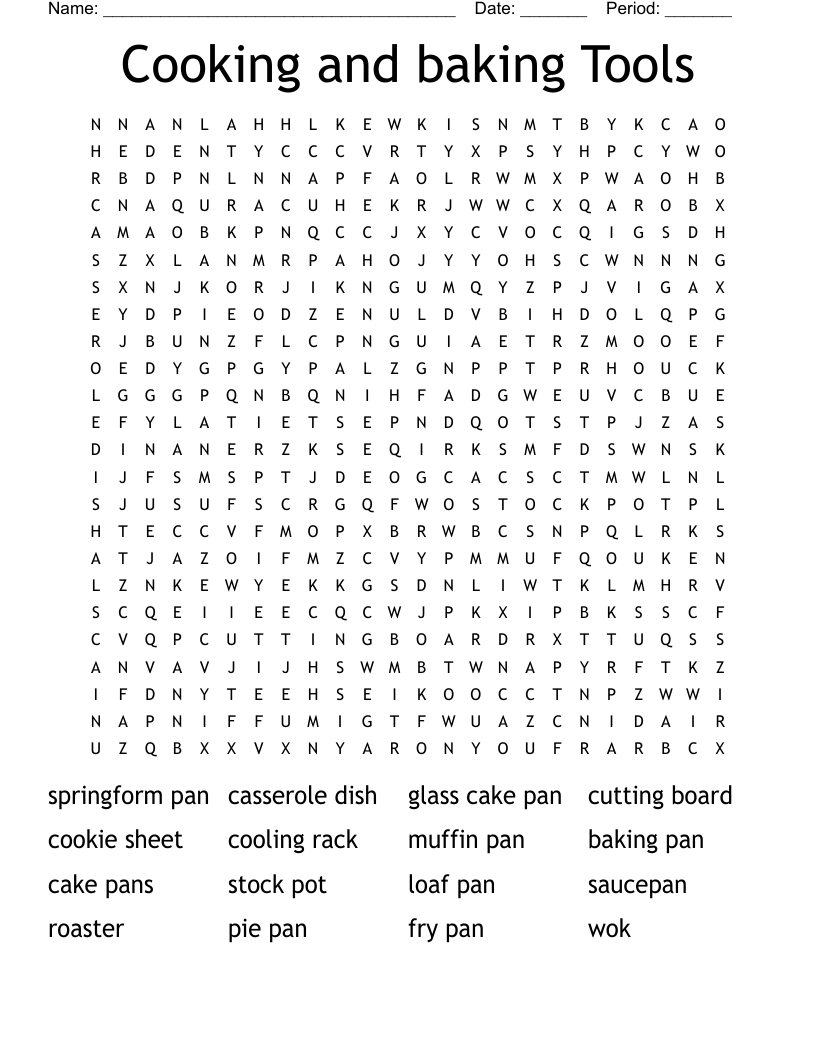 Cooking and baking Tools Word Search