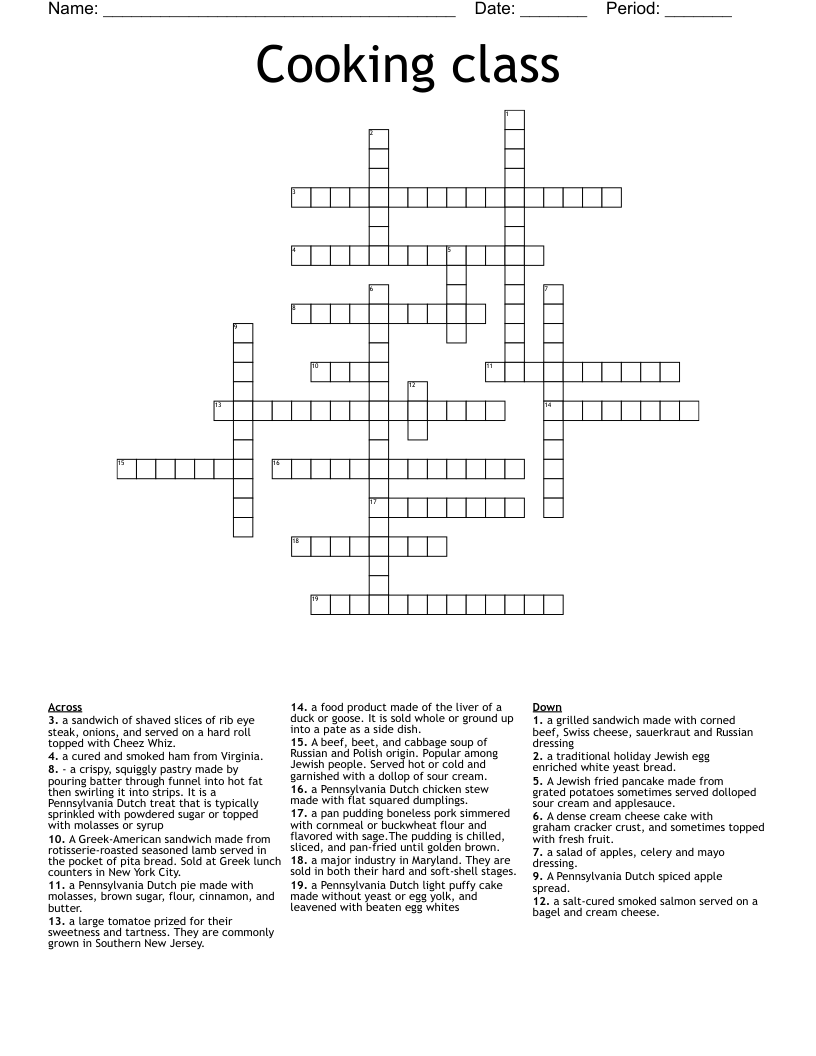 Cooking class Crossword