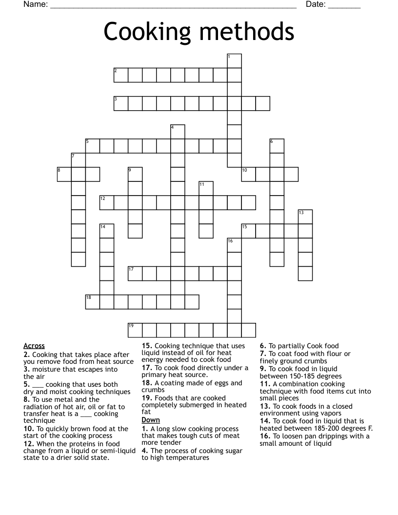 Cooking methods Crossword