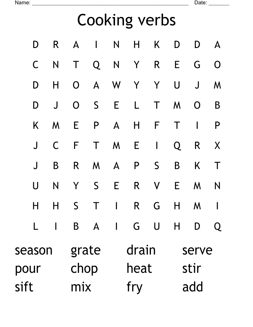 Cooking verbs Word Search