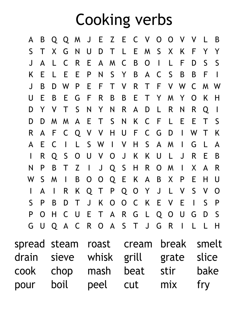 Cooking verbs Word Search