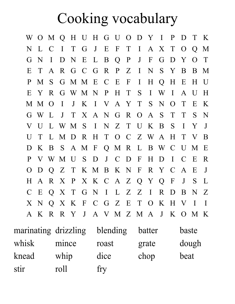Cooking vocabulary Word Search