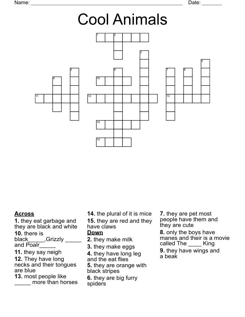 Cool Animals Crossword