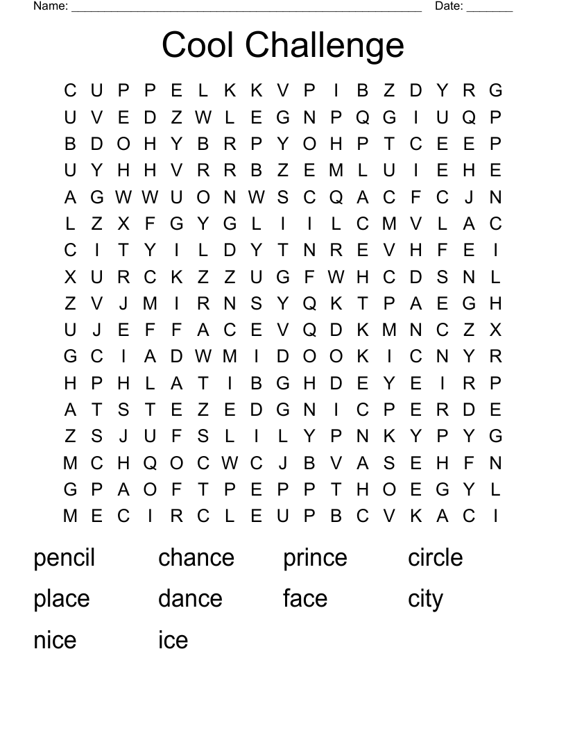 Cool Challenge  Word Search