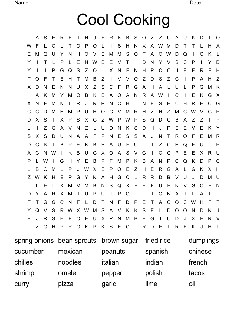 Cool Cooking Word Search
