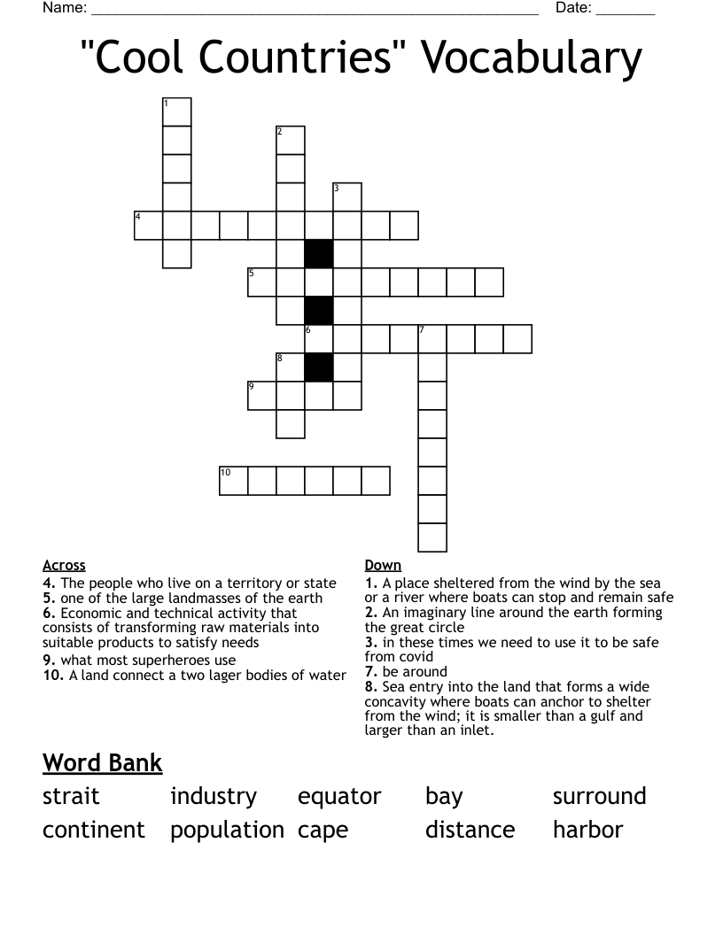 "Cool Countries" Vocabulary Crossword