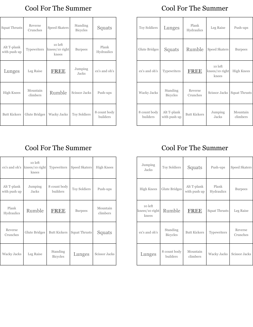 Cool For The Summer Bingo Cards