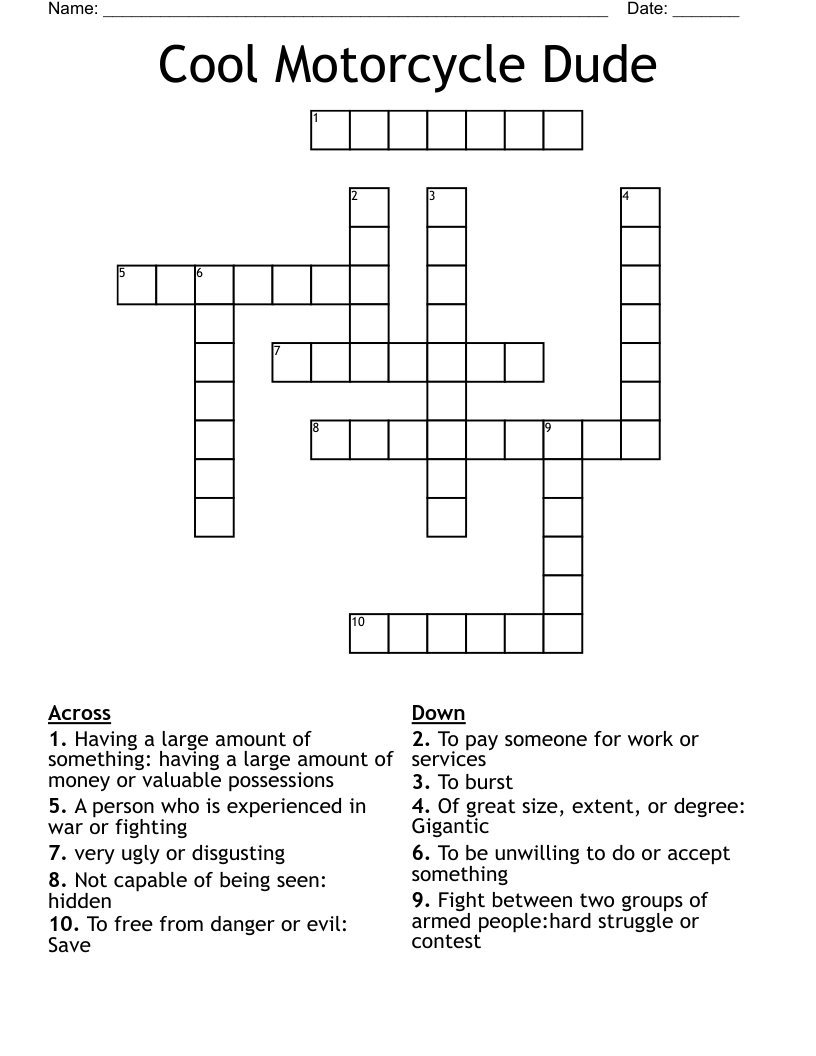 Cool Motorcycle Dude Crossword