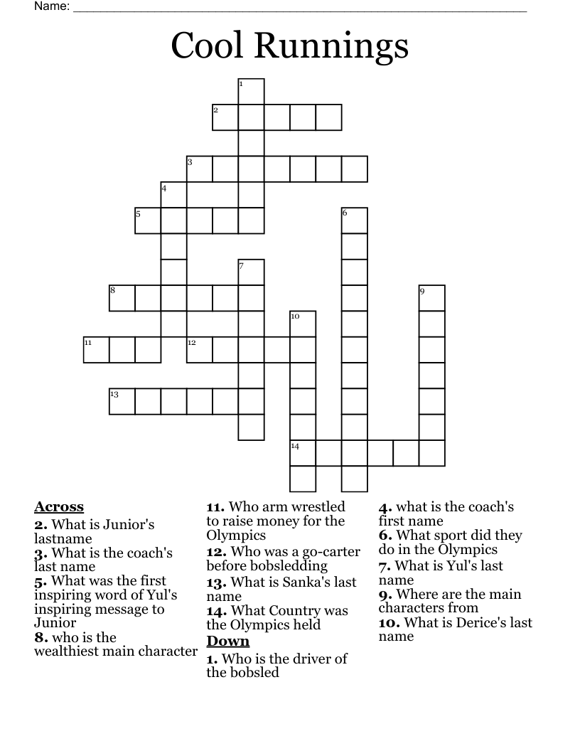 Cool Runnings  Crossword