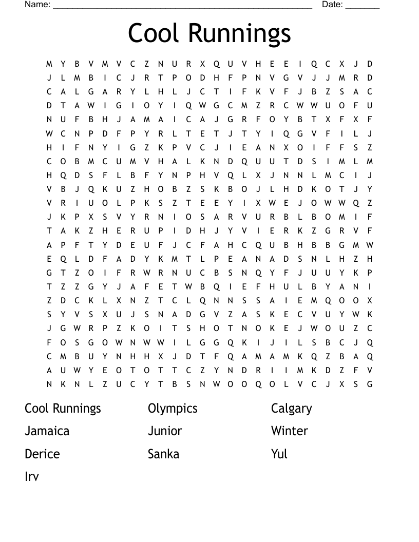Cool Runnings   Word Search