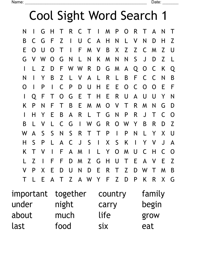 Cool Sight Word Search 1
