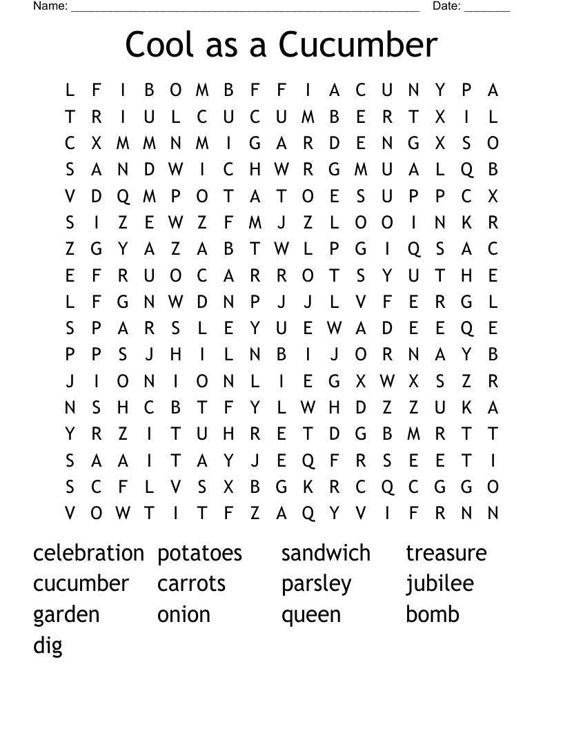 Cool as a Cucumber Word Search