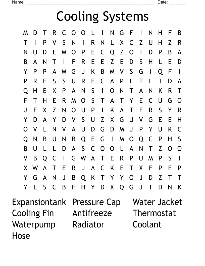 Cooling Systems Word Search