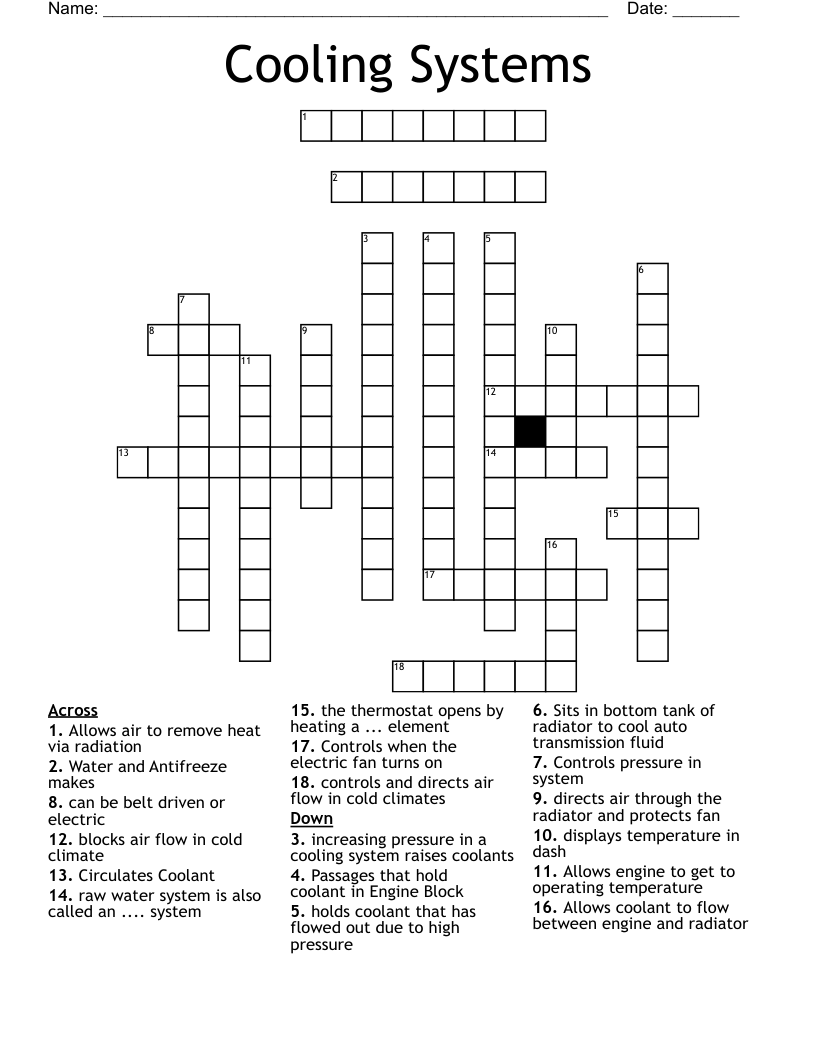 Cooling Systems Crossword