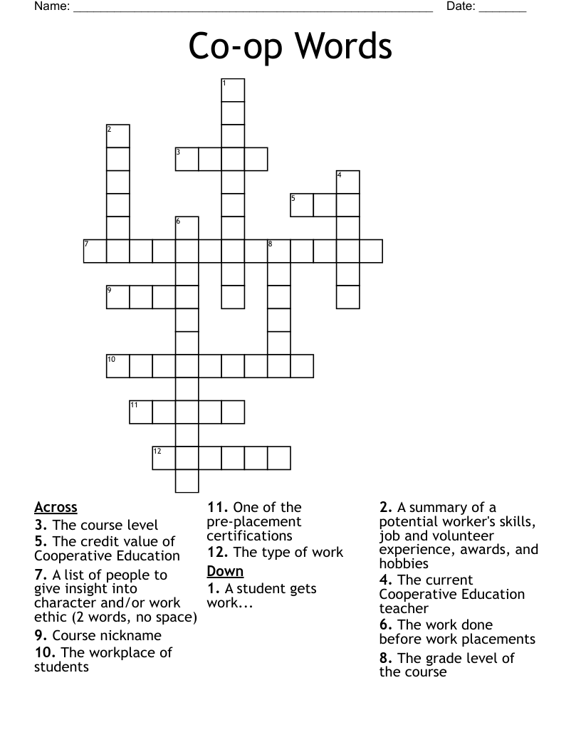 Co-op Words Crossword