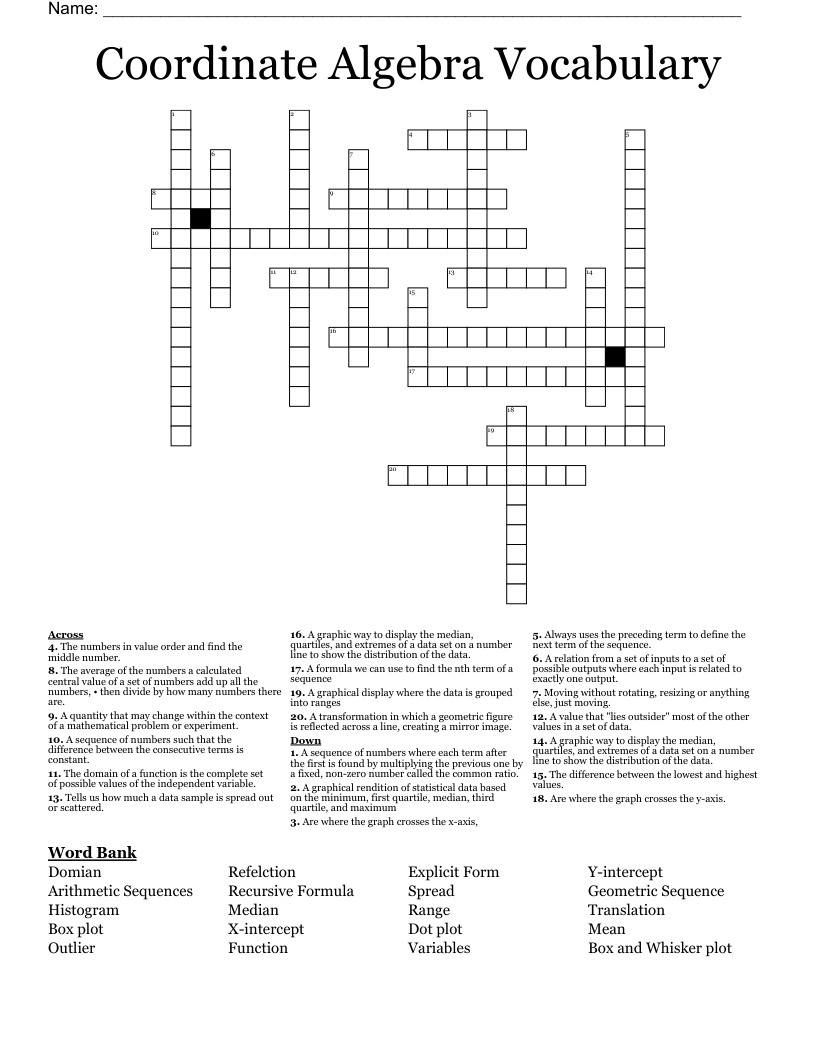 Coordinate Algebra Vocabulary   Crossword