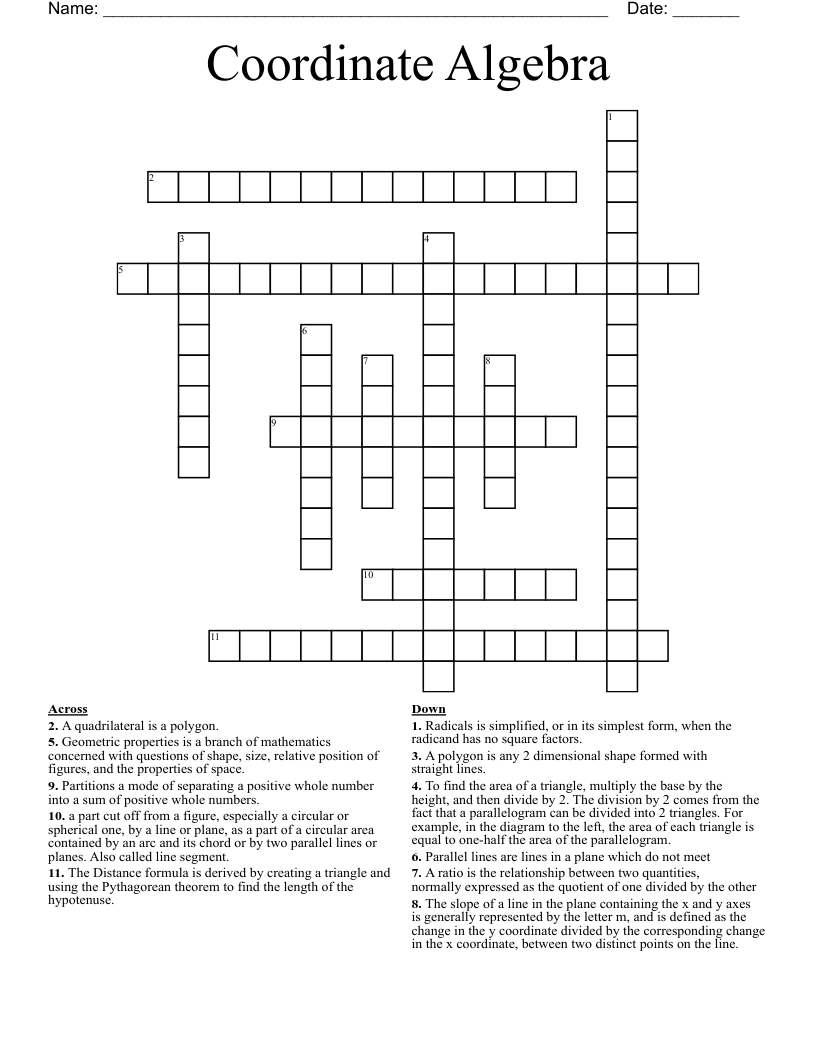 Coordinate Algebra  Crossword