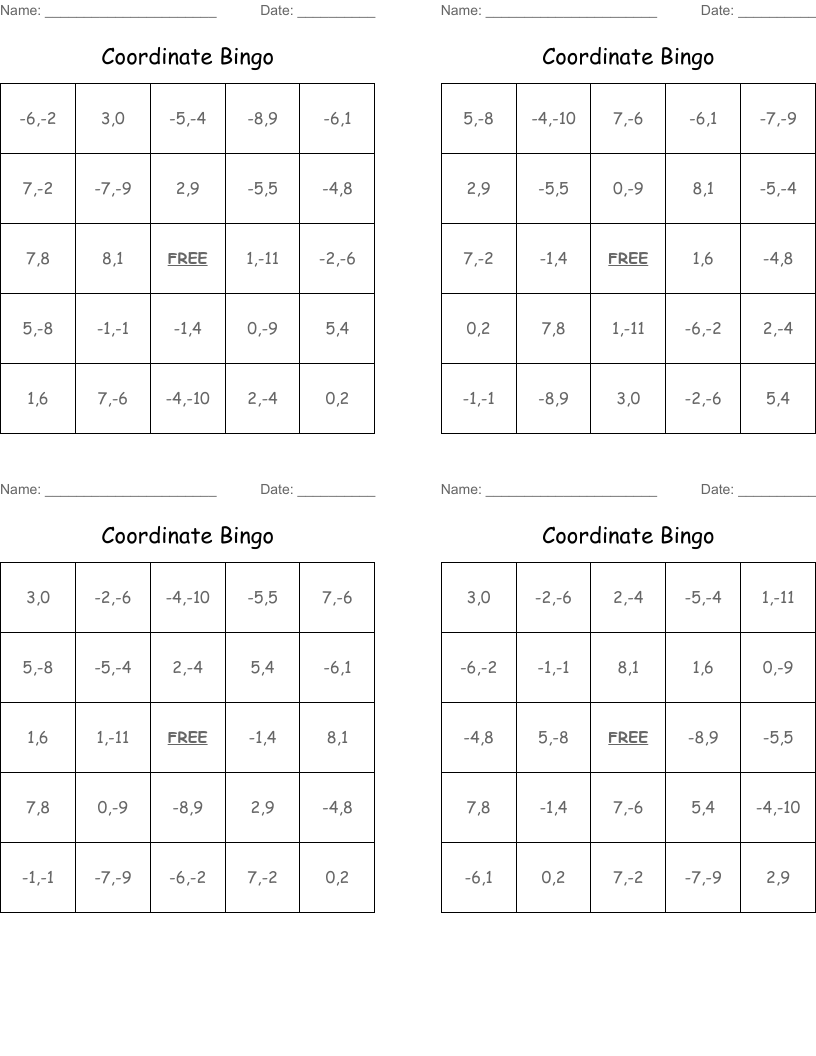 Coordinate Bingo