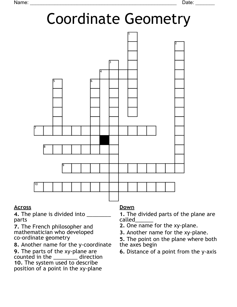Coordinate Geometry Crossword