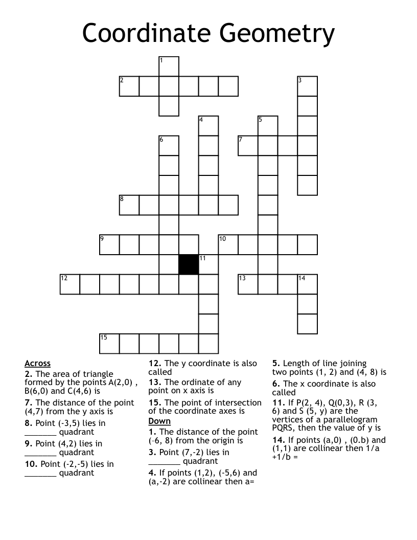 Coordinate Geometry Crossword