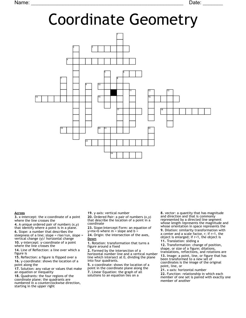 Coordinate Geometry Crossword