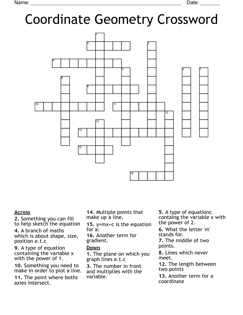 Coordinate Geometry Crossword
