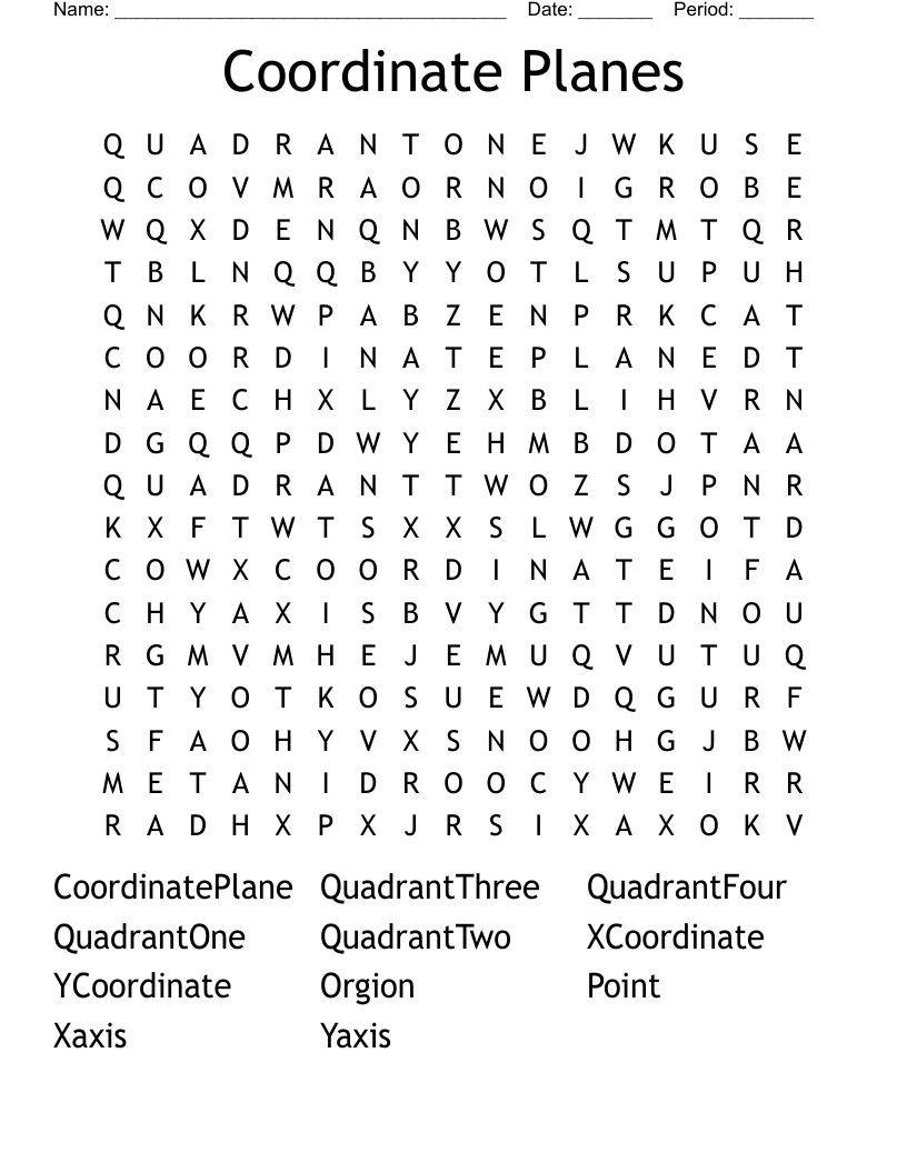 Coordinate Planes Word Search