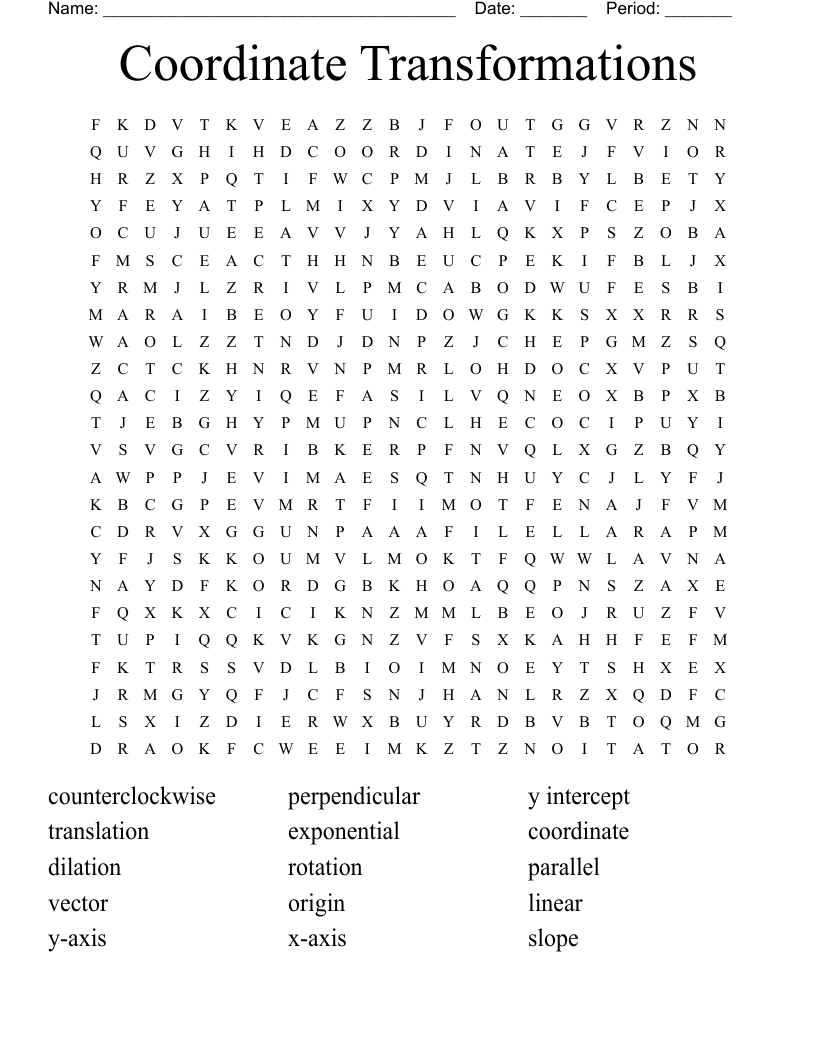 Coordinate Transformations Word Search