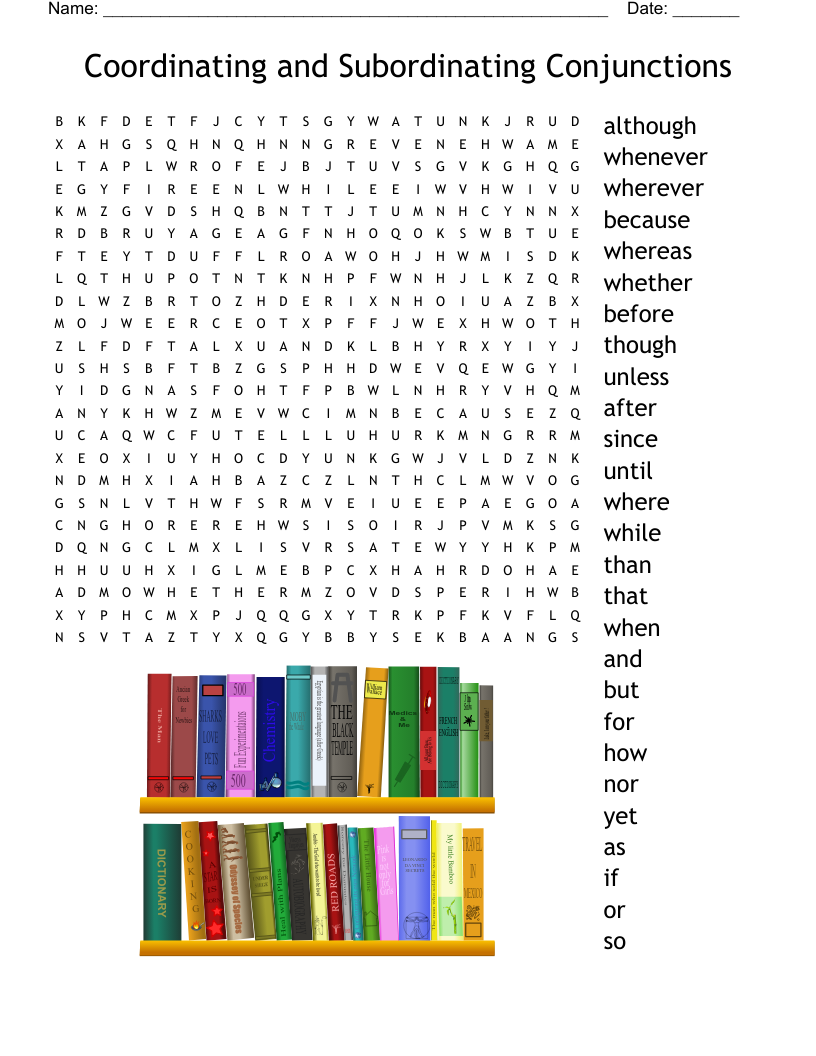 Coordinating and Subordinating Conjunctions Word Search