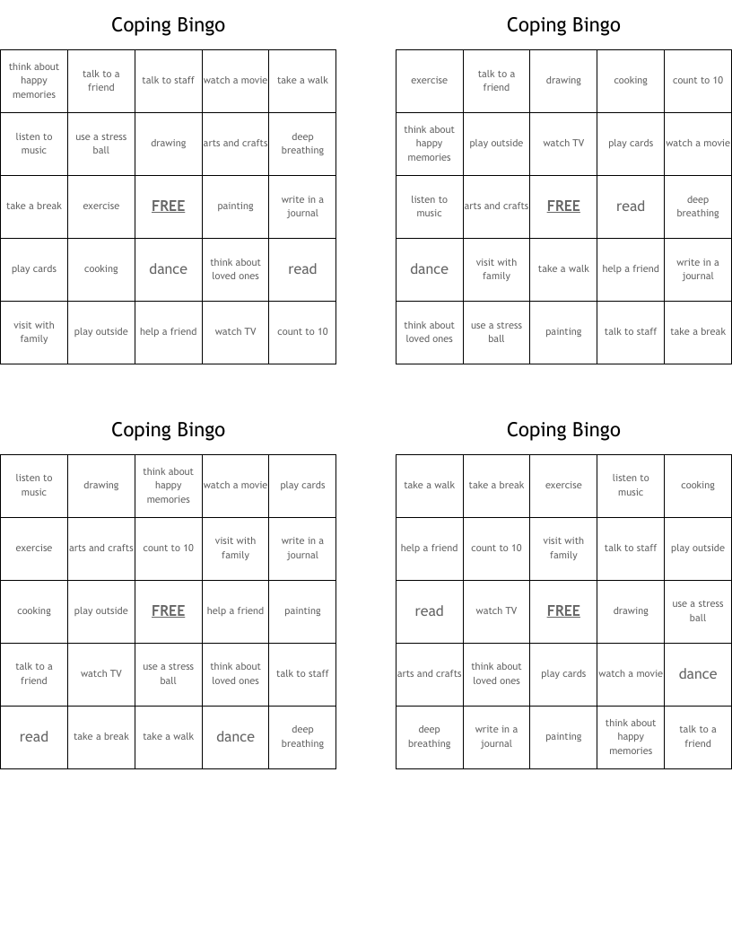 Coping Bingo