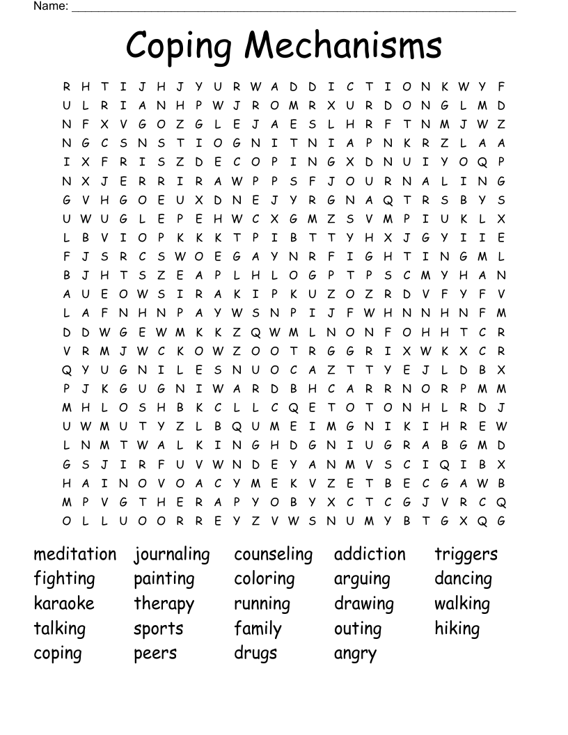 Coping Mechanisms Word Search