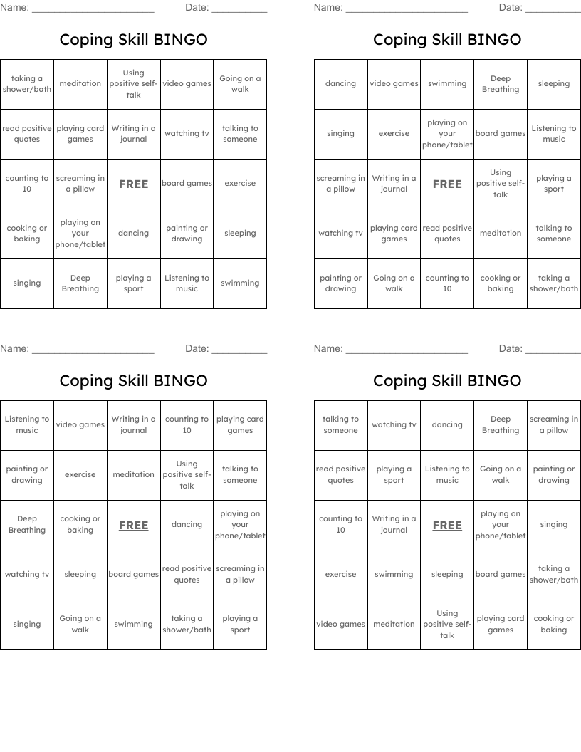 Coping Skill BINGO