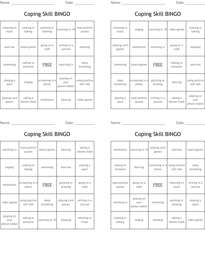 Coping Skill BINGO
