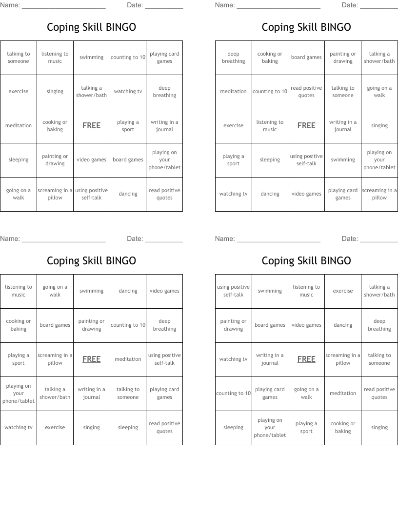 Coping Skill BINGO