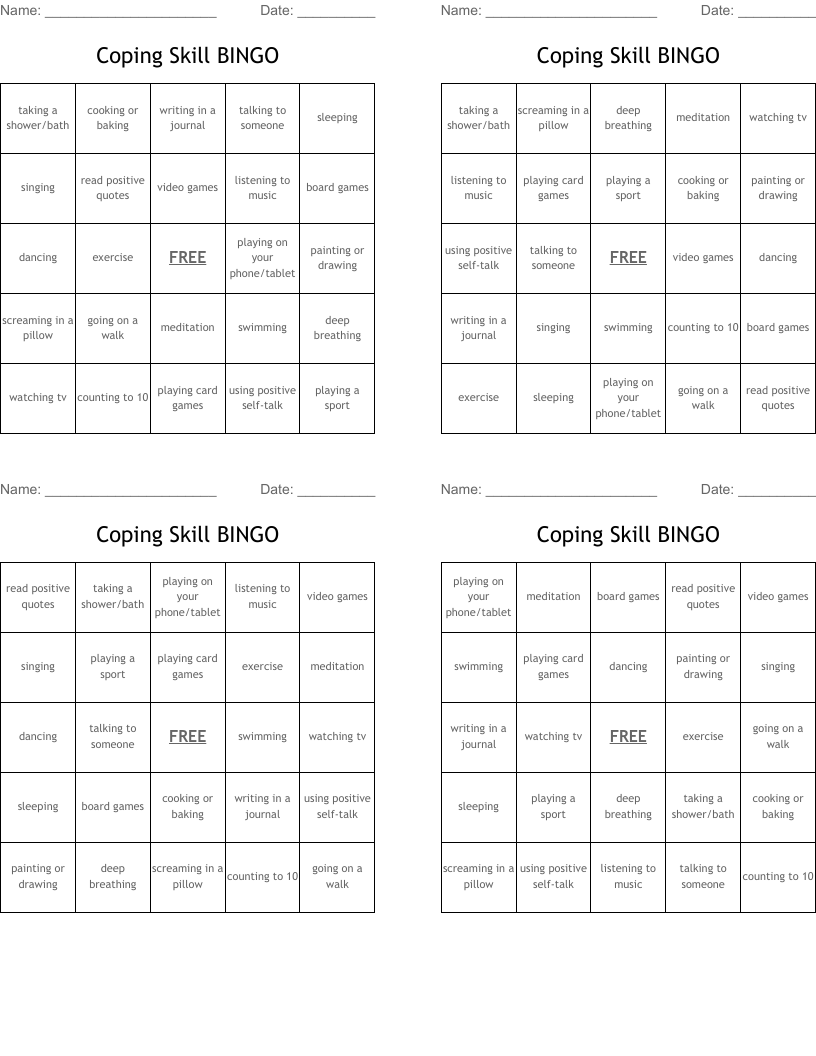 Coping Skill BINGO
