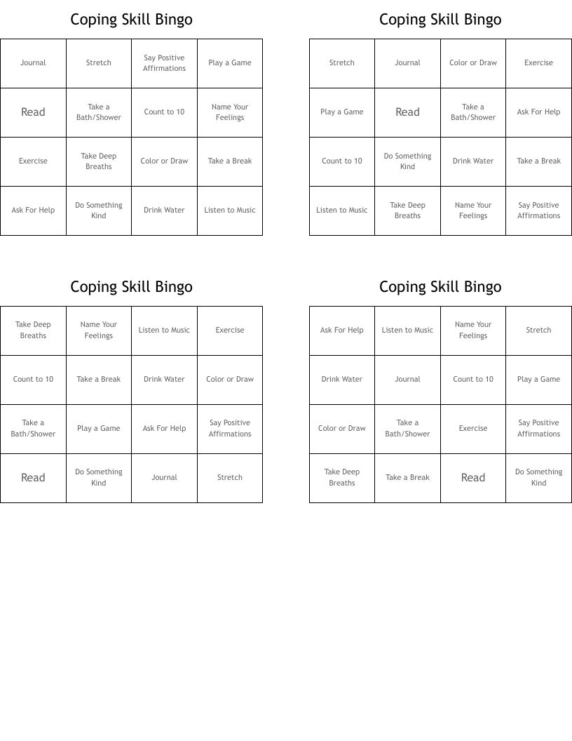 Coping Skill Bingo