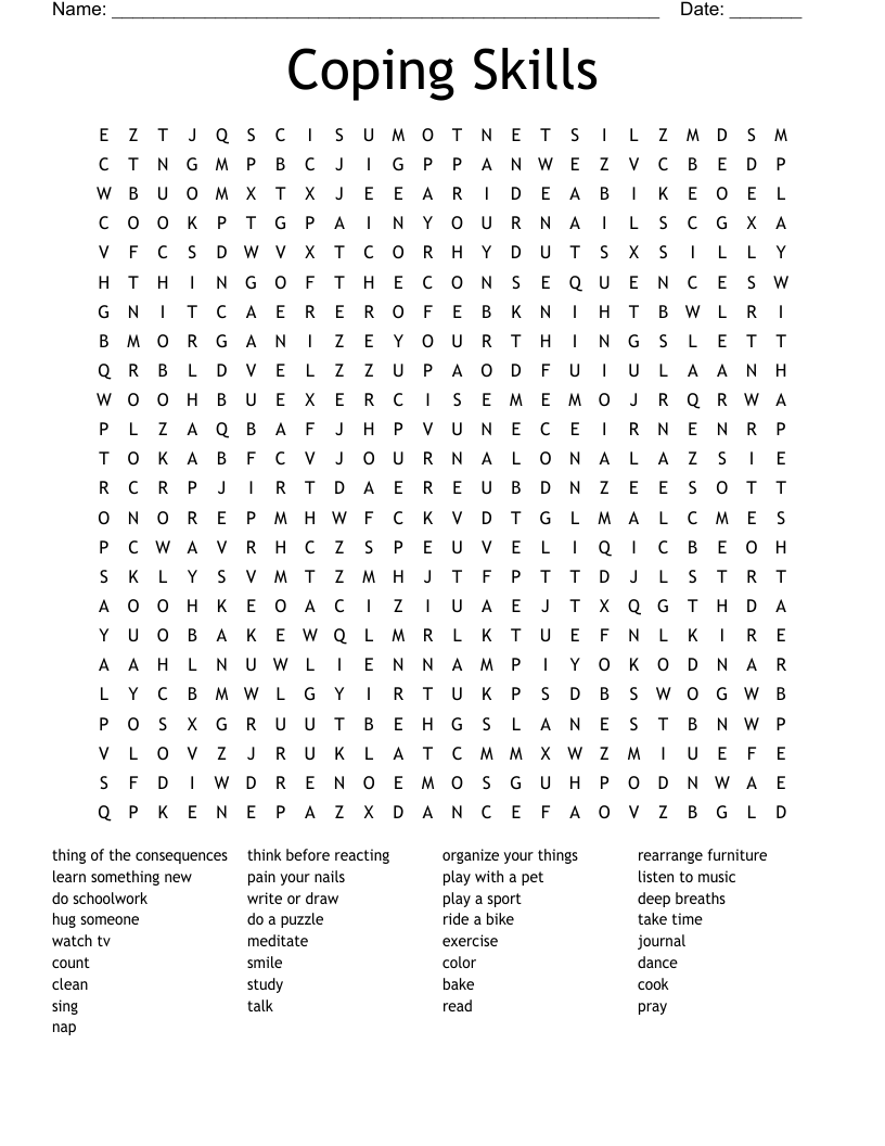 Coping Skills Word Search