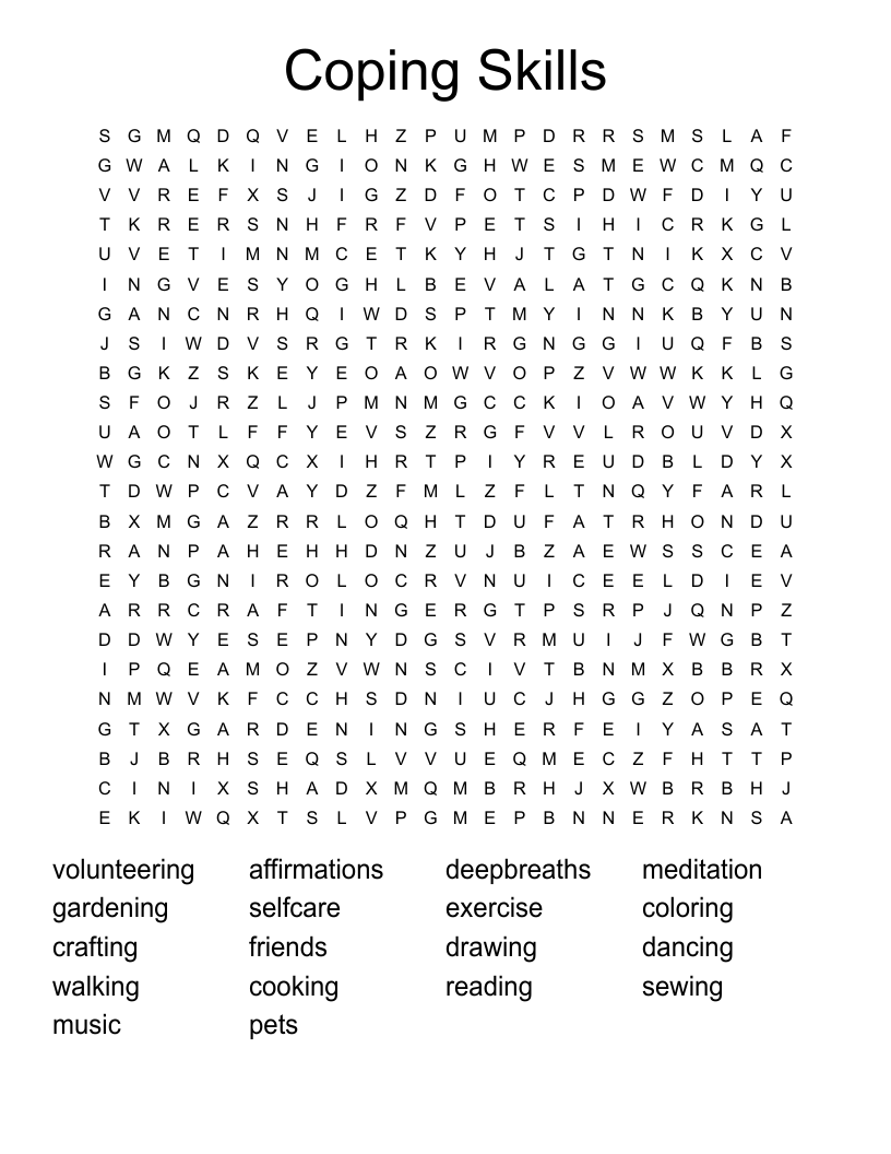 Coping Skills Word Search